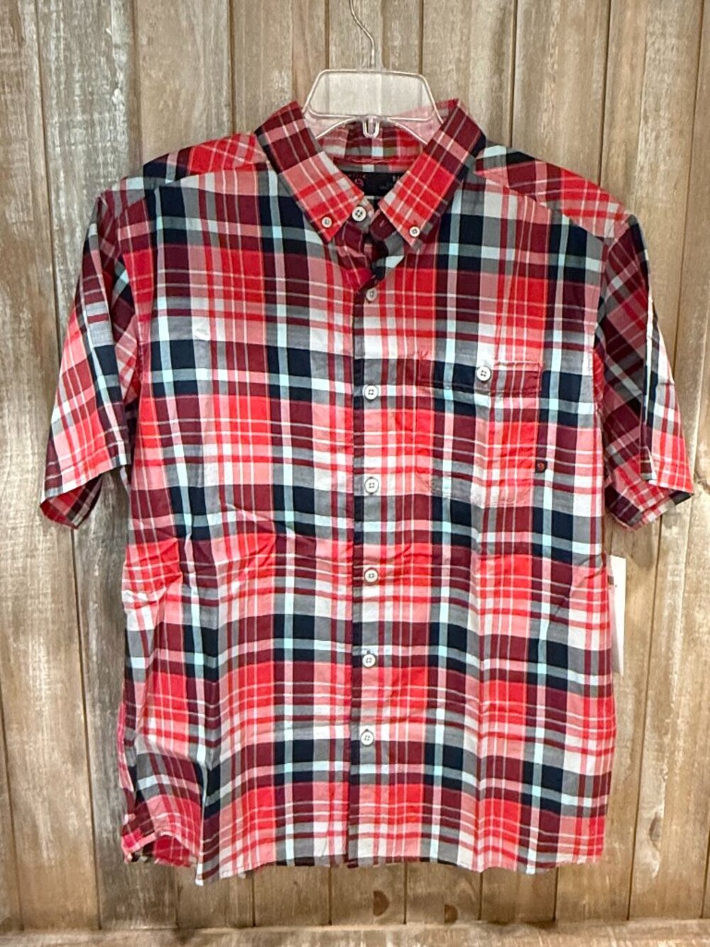 Mountain Hardwear Minorca Short Sleeve Men's Medium Red Plaid Button Up New